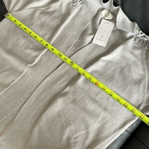 Ember Cardigan Sweater Women Size L Gray Lace Beads Embellished Open Front NWT - Picture 12 of 14